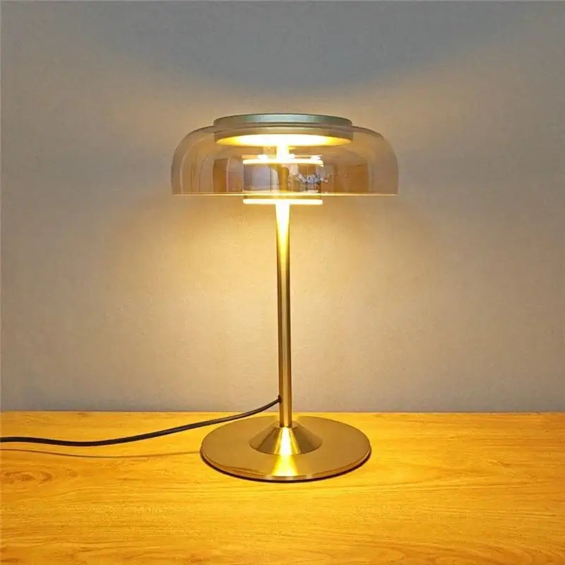 Modern brass and amber glass table lamp featuring elegant mushroom glass shade for decorbites elegant mushroom decor
