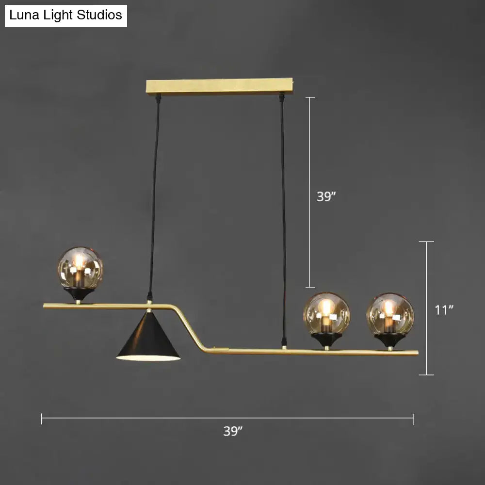 Modern brass and black decorbites minimalist gold metal dining pendant lamp with three glass ball hanging island bulbs