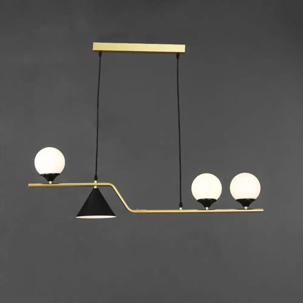 DecorBites™ minimalist gold metal ball hanging island pendant lamp with frosted glass globe bulbs for dining rooms
