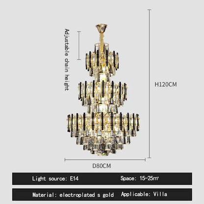 Elegant three-tiered hollow villa chandelier with electroplated gold finish black accents for living room decorbites crystal hollow