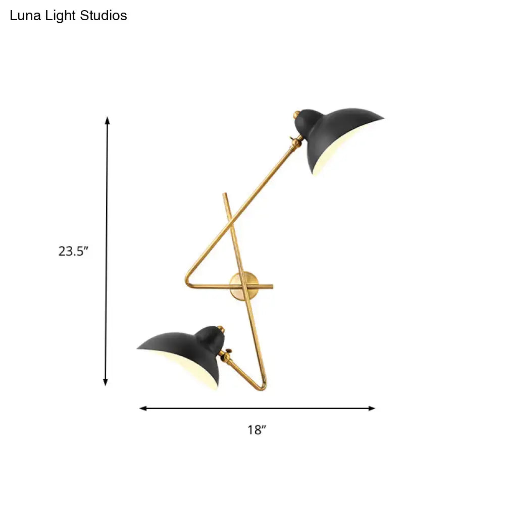 Modern brass and black duckbill wall sconce lamp with sleek metal dual-arm design for living room lighting