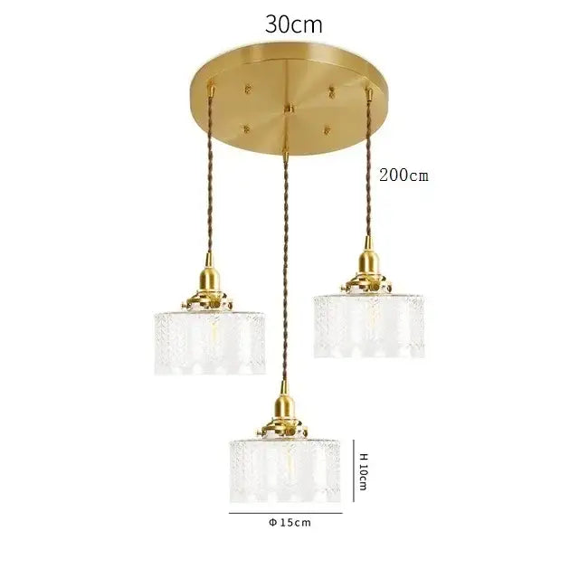 Modern brass pendant light with gold-toned three-light design clear glass led shades for dining room decorbites clear glass