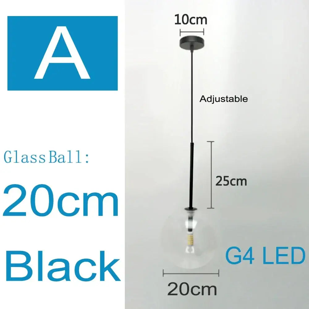 Modern brass and clear glass pendant light with black glass ball, adjustable stem, and g4 led bulb for dining room decorbites clear glass chandelier