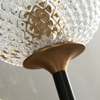 Modern brass and copper wooden wall light with clear textured glass globe and black stem for living room decorbites copper wooden frame