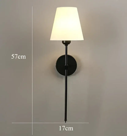 Black metal wall lamp with white tapered fabric shade modern led wall lamp for bedroom lighting