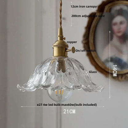 Clear glass pendant lamp with fluted petal design and brass copper-finished hardware perfect for modern decorbites crystal glass led lighting