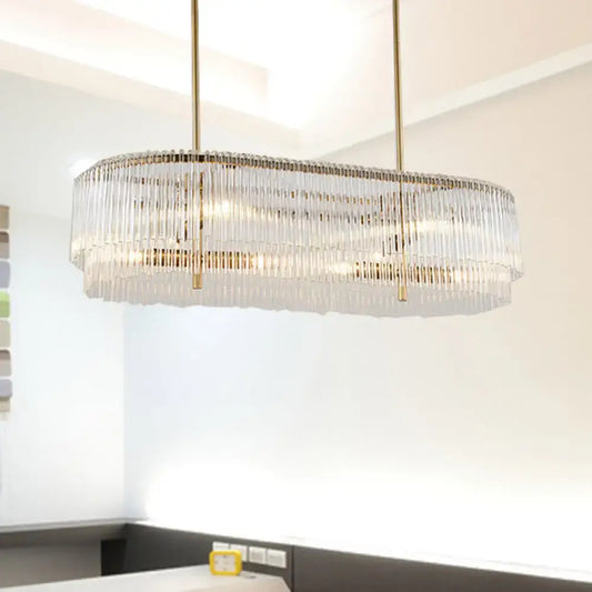 DecorBites 12-light brass crystal rod oval island lamp with clear glass prisms and gold accents for modern dining room 220v-240v