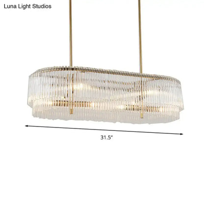 Elegant decorbites 12-light brass crystal rod oval island lamp with cascading clear glass prisms for modern dining room, 110v-120v