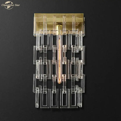 Modern brass and crystal wall sconce with gold-toned metal frame and crystal wall decorbites crystal wall design