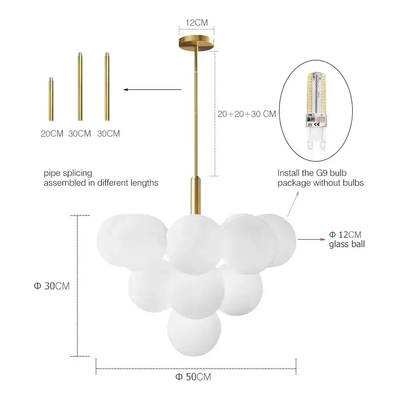 Modern brass and frosted glass chandelier with multiple white glass spheres for living room decorbites elegant glass chandelier
