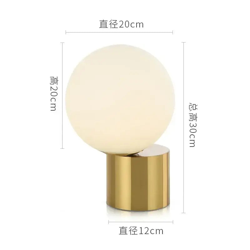 Modern brass and glass ball table lamp with frosted white glass ball and polished gold base for bedroom decorbites glass ball