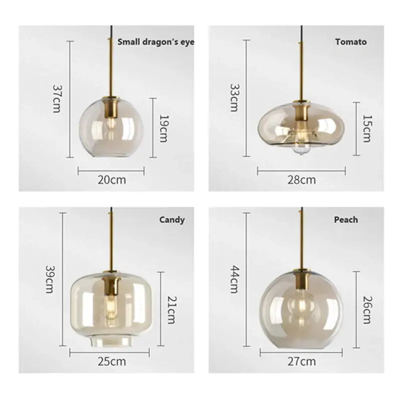 Modern brass and glass pendant light with iron finish cord pendant installation in translucent amber hues for dining rooms