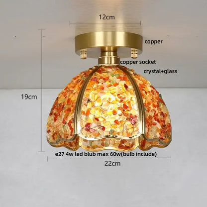Modern brass and green crystal glass led ceiling light with copper base and ornate decorbites crystal glass shade for bedroom