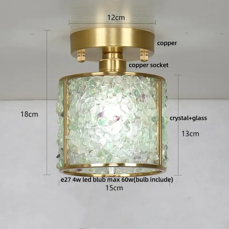 Modern brass and green crystal glass led ceiling light with decorbites crystal glass shade for bedroom decor
