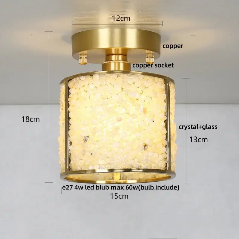 Modern brass and green crystal glass led ceiling light with decorbites crystal glass body for bedroom decor