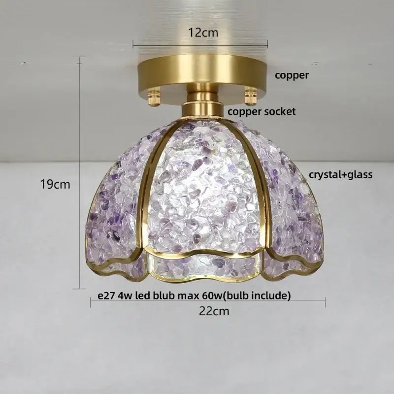 Modern brass and green decorbites crystal glass led ceiling light with copper base and purple ornate crystal glass shade