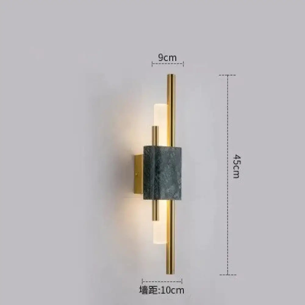Modern brass and green marble led wall lamp with gold-toned sconce and frosted glass for living room lighting