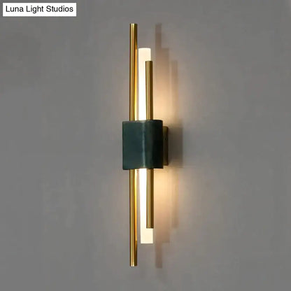 Modern brass and green marble led wall lamp with gold frame and dark teal accent for living room lighting