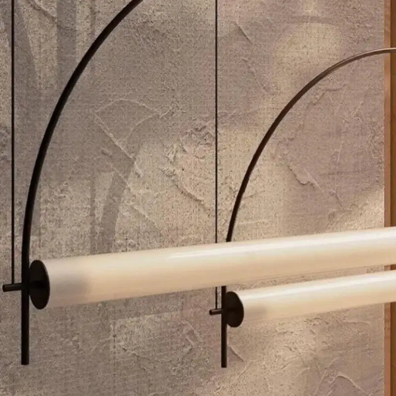 Modern black metal and frosted glass wall-mounted light fixture with curved arches and polished chrome pendant light finish