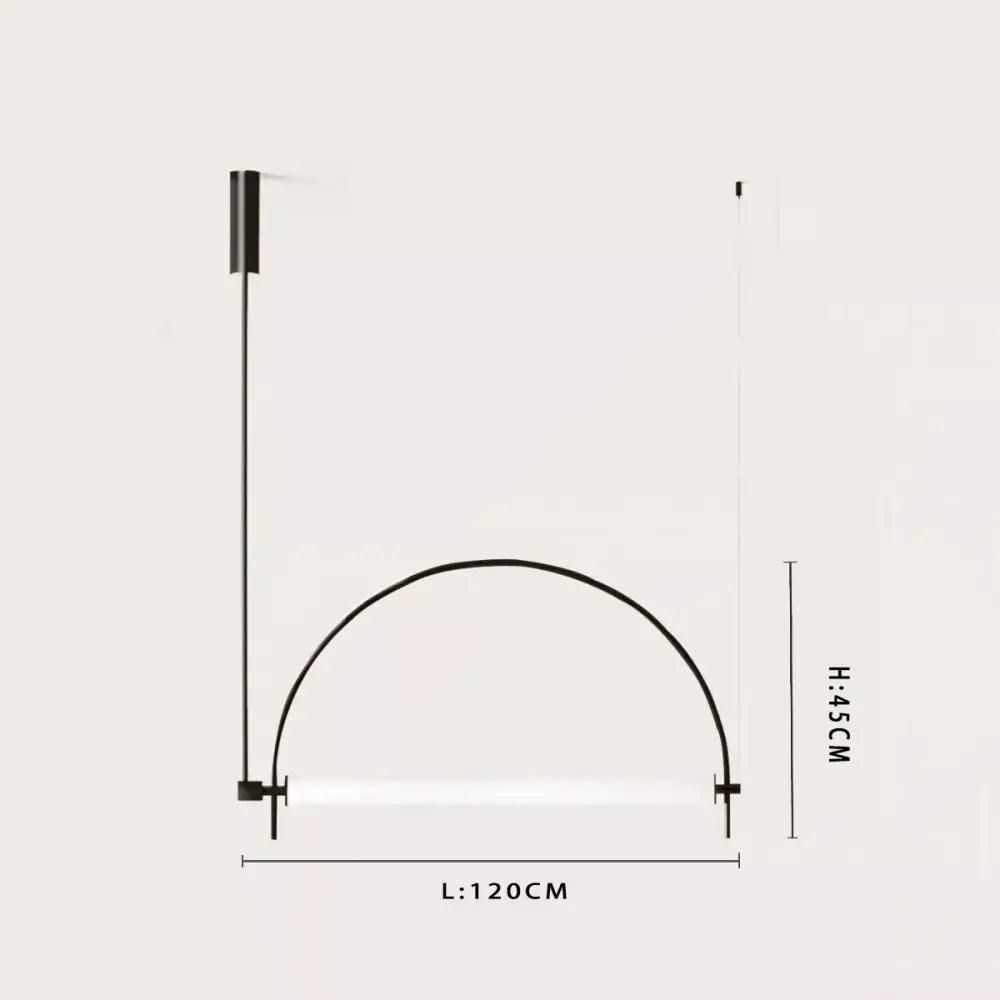 Black minimalist pendant light with sleek curved arm and cylindrical fixture in polished chrome finish for dining room use