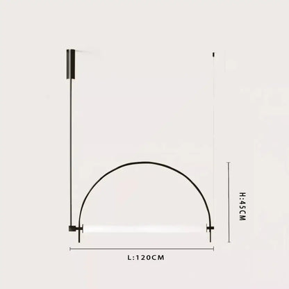 Black minimalist pendant light with sleek curved arm and cylindrical fixture in polished chrome finish for dining room use
