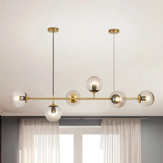 Decorbites modern bubble chandelier lighting with six smoke gray glass globe shades and brass frame for kitchen dining room