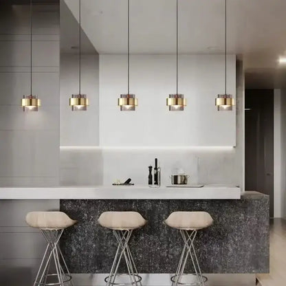 Five modern pendant lights with gold wrought iron frames and frosted glass shades for decorbites gold wrought use