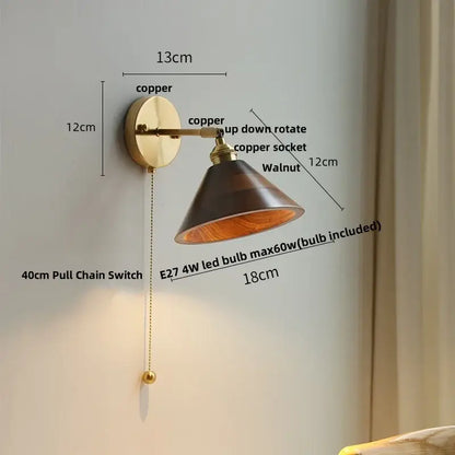 Modern brass and walnut led wall sconce with copper finish dark walnut shade and adjustable up-down rotate design decorbites led walnut