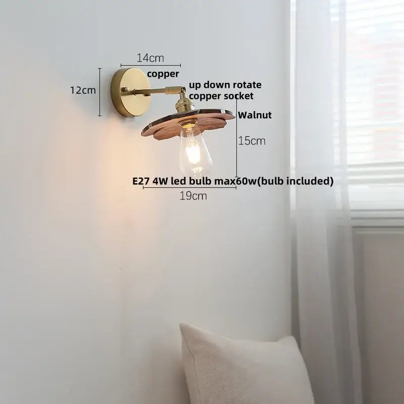 Modern brass and walnut led wall sconce with copper and walnut vintage industrial design for bedroom decorbites led walnut wood