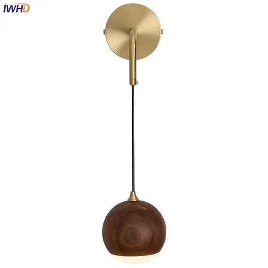 Modern brass and walnut wood wall sconce with a spherical wooden shade for bedroom decorbites adjustable walnut wall light