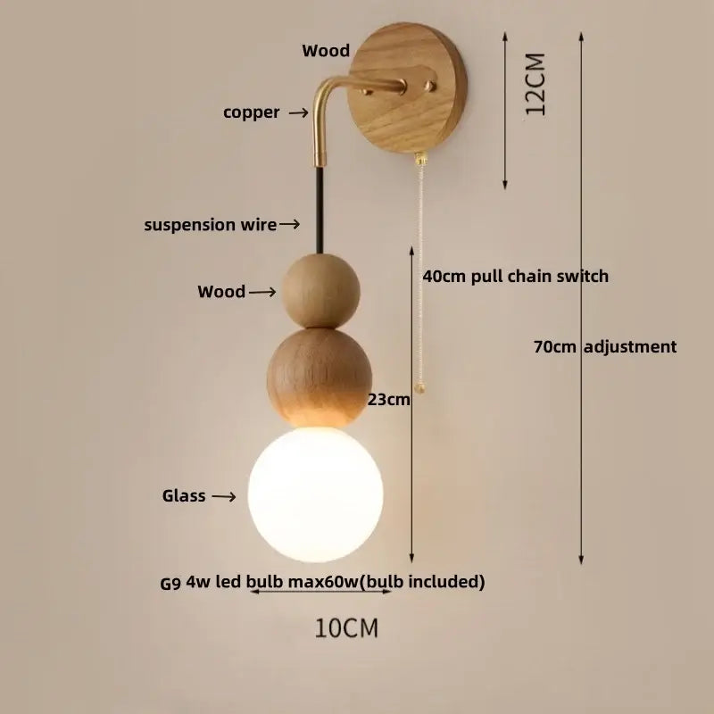 Modern brass and walnut wood wall sconce with copper arm and walnut wood spheres for bedroom decorbites adjustable walnut