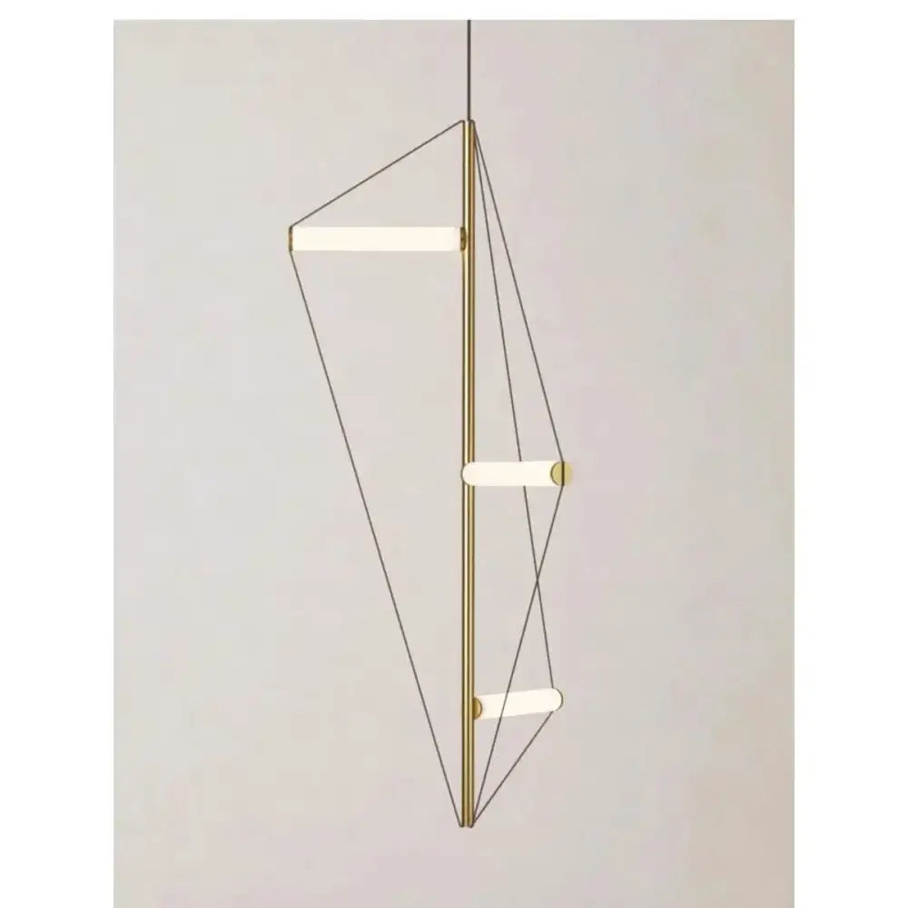 Modern brass and white led disc pendant light with geometric frame and three horizontal led strips for bedroom decorbites pendant light