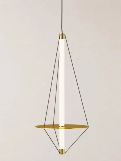 Modern brass and white led disc pendant light featuring a sleek geometric design with polished brass and black cords
