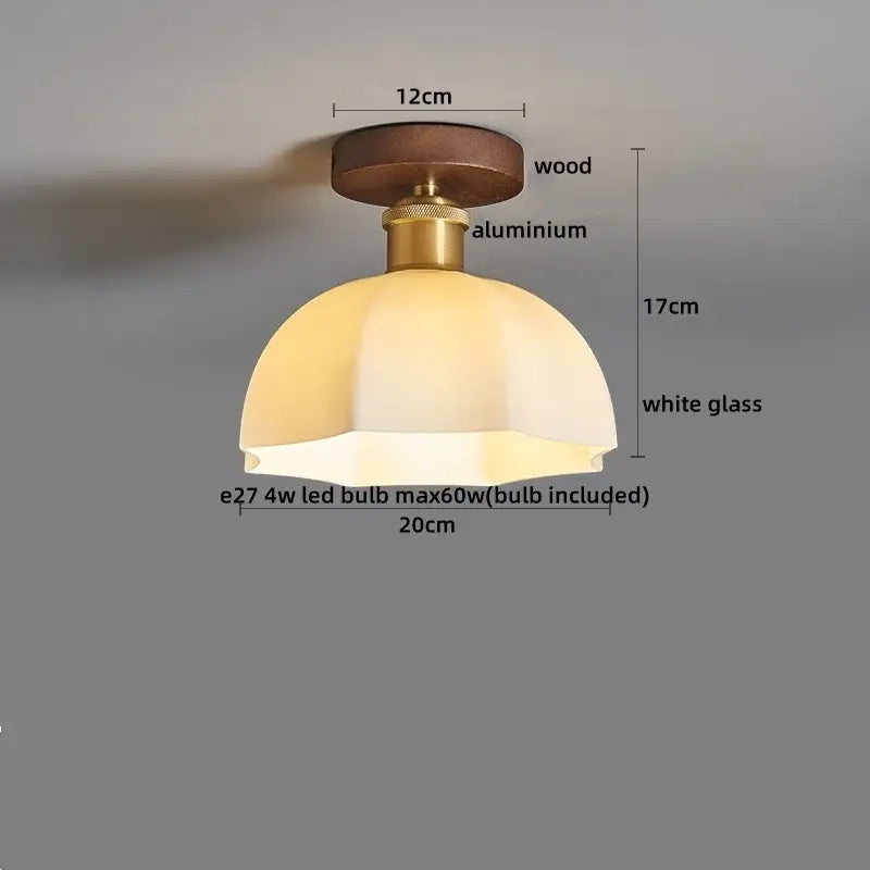 Modern brass and wood led ceiling light with frosted glass dome warm-toned design for bedroom decorbites led ceiling