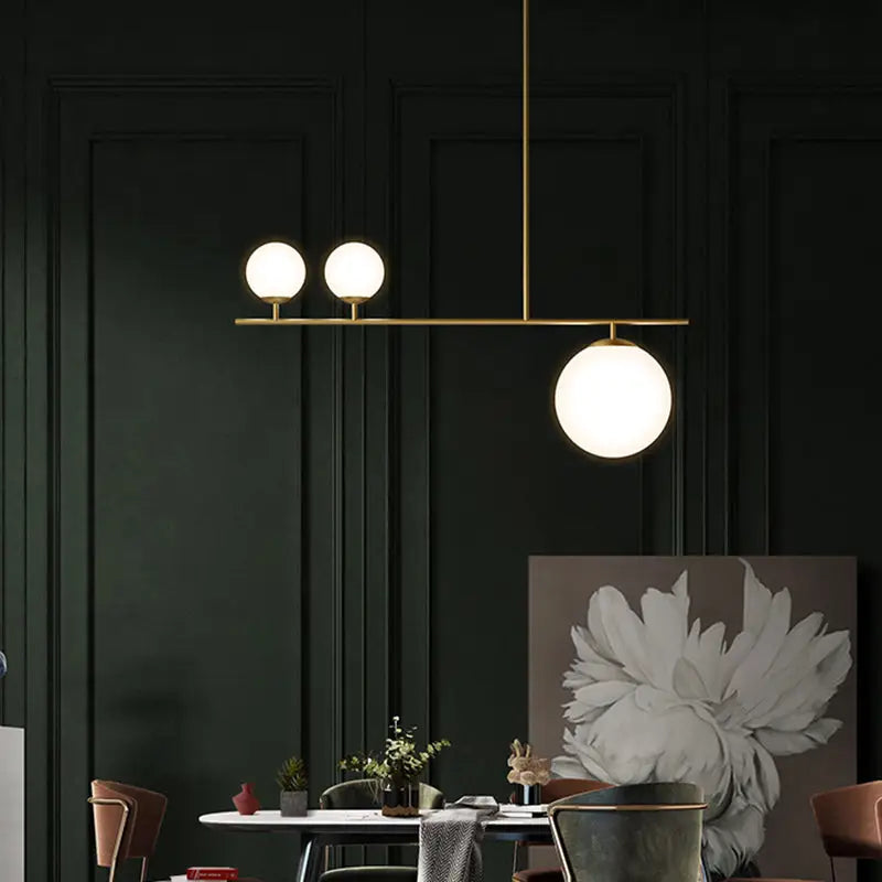 Modern minimalist brass ball pendant light with three frosted opal glass bulbs for dining room 220v-240v 110v-120v