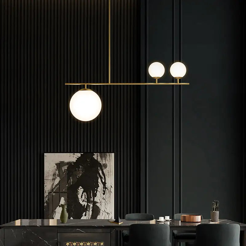 Decorbites™ minimalistic brass ball pendant light with three frosted opal glass bulbs for dining room 110v-120v 220v-240v