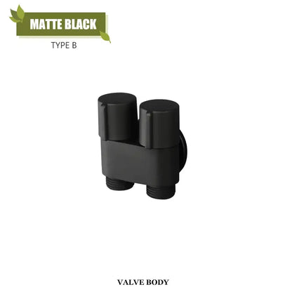 Matte black type b valve body with dual-cylinder design and threaded ends for modern brass bidet faucet set bathroom use