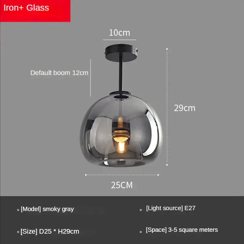 Smoky gray glass ball led ceiling light with black iron fixture from decorbites modern brass and black glass ball series