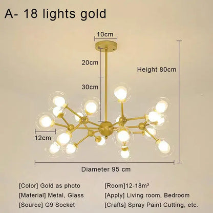 Modern brass and black glass ball pendant chandelier with 18 gold-colored glass ball bulbs for living room decorbites glass ball