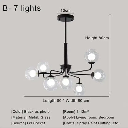 Black metal chandelier with seven clear decorbites glass ball shades for modern brass and black glass ball pendant decor