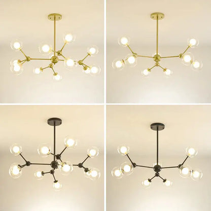 Modern brass and black metal glass ball pendant chandelier with clear globe bulbs for dining room decorbites glass ball
