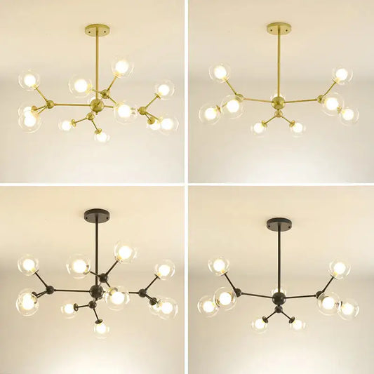 Modern brass and black metal glass ball pendant chandelier with clear globe bulbs for dining room decorbites glass ball