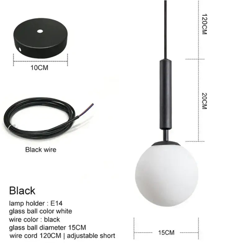 Black pendant light with white glass ball globe and black metal components decorbites glass ball pendant for dining room
