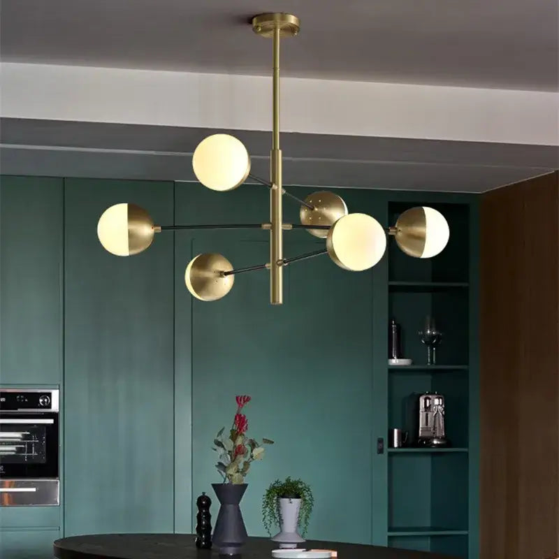 Modern brass glass bubble chandelier with six spherical shades for dining room decorbites glass bubble lighting