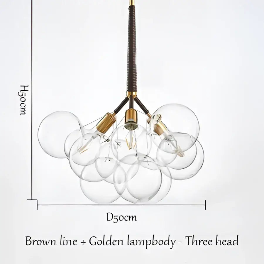 Modern brass bubble chandelier with glass bubbles brown fabric cord and golden metal accents for bedroom lighting decorbites bubble chandelier