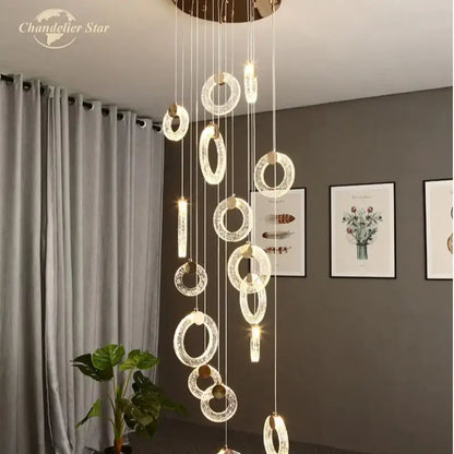 Modern brass bubble crystal led chandelier with cascading rings vertical rods and gold-toned ceiling mount for bedroom decorbites bubble crystal lighting