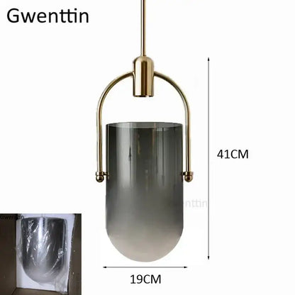 Gwenttin modern pendant lamp with brass bucket glass frame and gradient gray smoked shade for dining room decorbites bucket glass