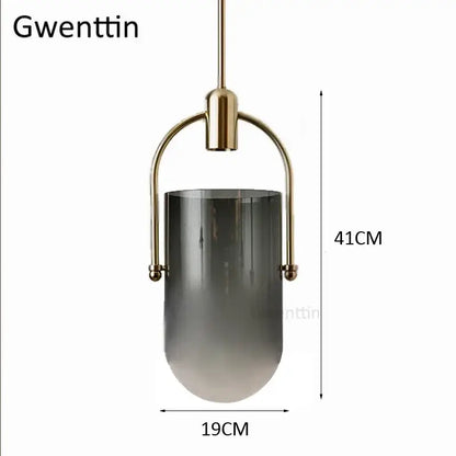 Modern brass bucket glass pendant lamp with sleek brass frame and gradient gray glass shade for dining room decorbites bucket glass