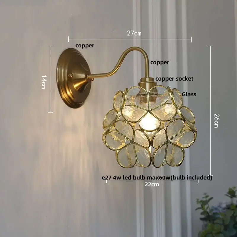 Modern brass butterfly wall sconce with pink and blue clear glass flower cluster decorbites clear glass lighting decor