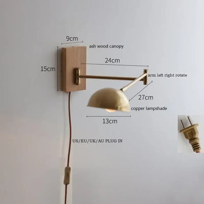 Modern brass canopy led wall light with copper dome lampshade featuring warm metallic finish for bedroom decorbites canopy led